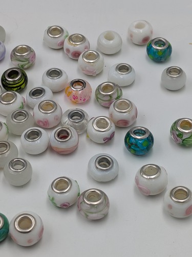 64 Lampwork Glass European Slide Charms For Jewelry Making - Picture 5 of 11