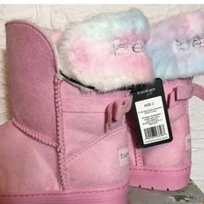 BEBE Pink Little Girls Microsuede Faux Fur Lined Snow Boots Size 2