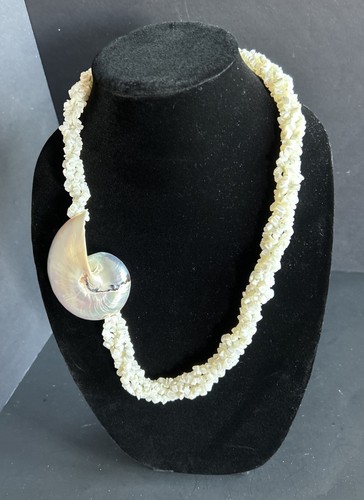 Vtg Twist Of Mother Of Pearl Beads Nautilus Shell Necklace 24” Statement Piece - Picture 1 of 10