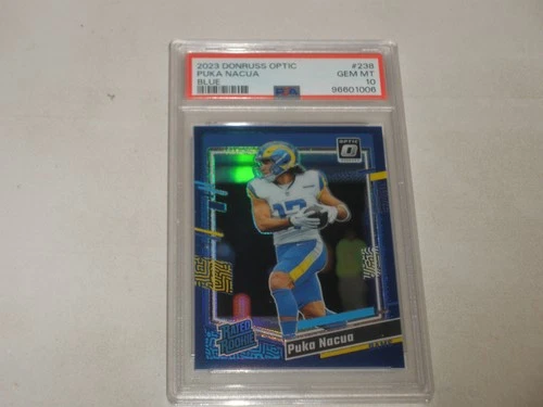 2023 Donruss Optic Rated Rookie Blue Prizm #238 Puka Nacua 035/199 RC PSA 10