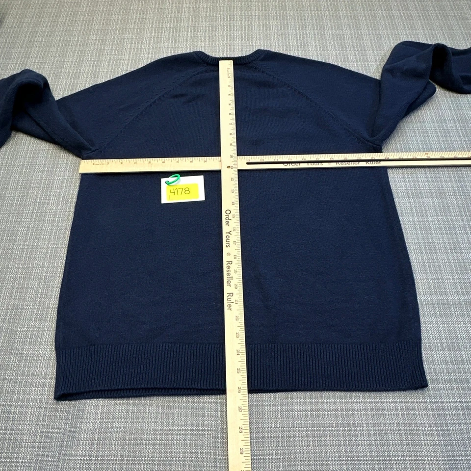 LL Bean Sweater Mens Medium Cashmere Blend Crewneck Navy Blue Timeless - Image 4 of 4