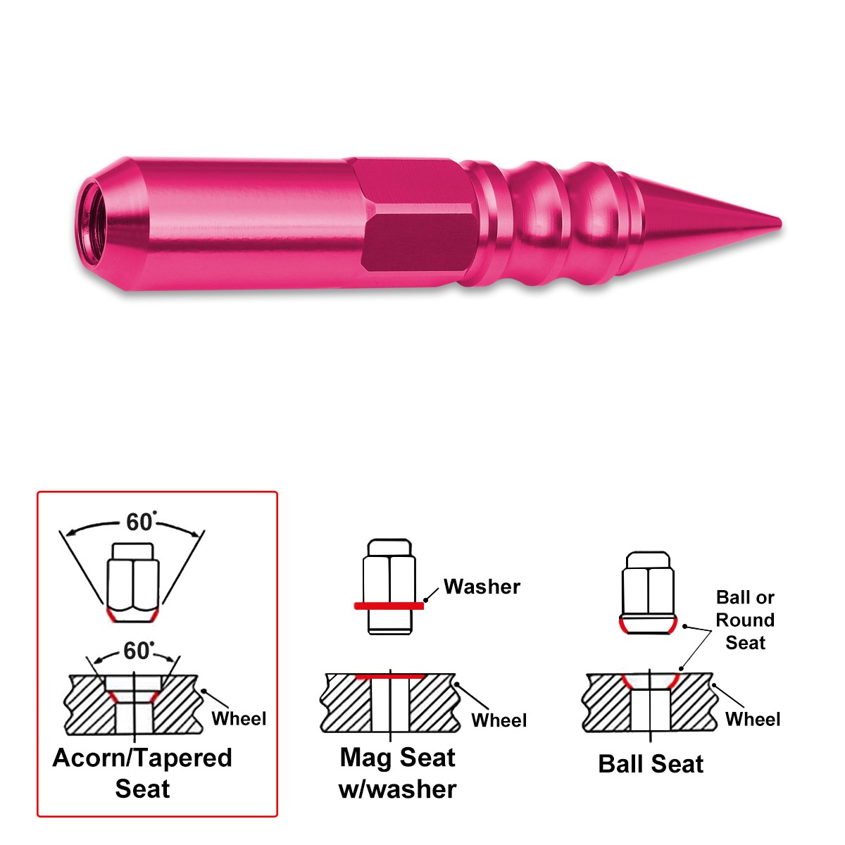 20 PCS M12X1.5 107MM TALL 20MM OD PINK ALUMINUM JDM SPIKED CAP LUG NUTS+ADAPTER