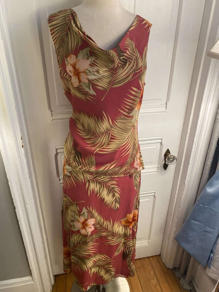 TOMMY BAHAMA 100% SEDA ROJO CON FLORES Y HOJAS FALDA Y CONJUNTO TOP-TALLA 14-¡NUEVO SIN ETIQUETAS! Foto 2 de 4