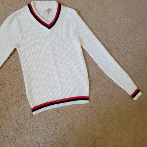 Vintage 60s Cortina by Robert Bruce Knit Sweater White Small Tennis Country Club - Picture 2 of 7