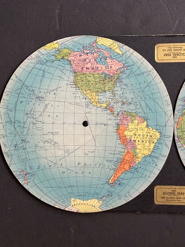 Gousha Global Map 1939 Vintage World Map with Rotating Globe Disks - Picture 3 of 14