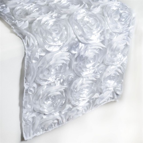 White 14x108" RIBBON ROSES TABLE RUNNER Fancy Wedding Party Linens Supplies - Picture 2 of 3