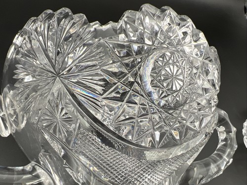 Antique American brilliant Period Cut Glass Mayonnaise Bowl w/ Under Plate - Picture 11 of 24