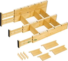 Bamboo Drawer Dividers 4PCS with Inserts, Expandable Kitchen Utensil 4 Pack 