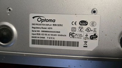 Optoma HD70 DLP Projector With Ceiling Mount.-630 Lamp Hours-Tested & Works Well