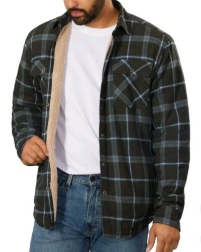 Grizzly Mountain Men Gray Flannel Shirt Jacket Sherpa Lined Shacket Size MEDIUM - Picture 3 of 5
