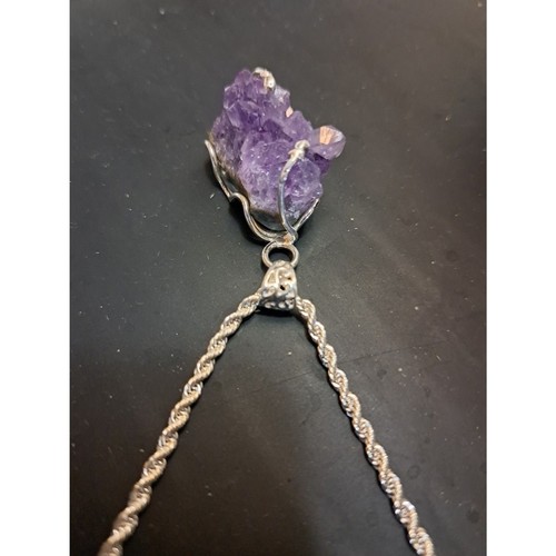 Artisan Crafted Rough Cut Amethyst Solitaire Pendant Sterling Silver 51.75 ctw - Picture 5 of 9
