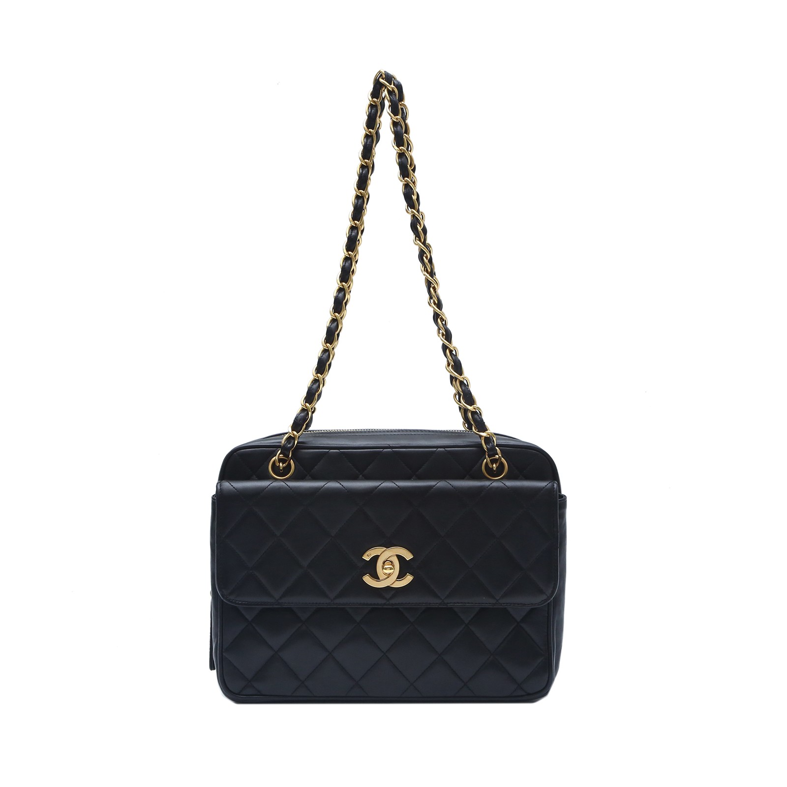 CHANEL Vintage 1996 Black and Gold Sheepskin  Small 25cm  P233390425