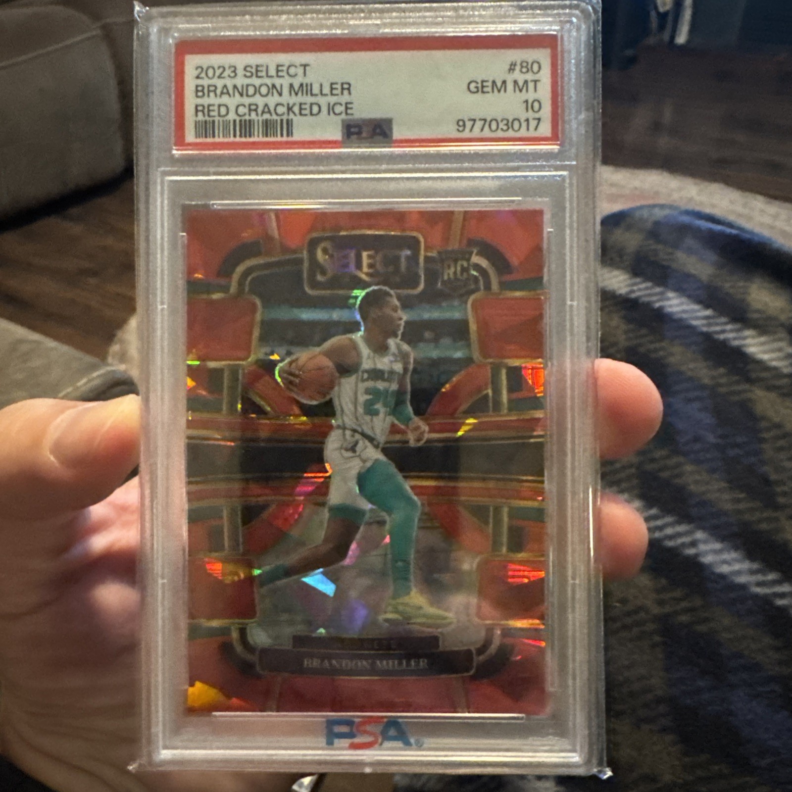 BRANDON MILLER 2023 Panini Select RED CRACKED ICE PSA 10 RC Rookie Hornets #80