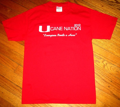 "U CANE NATION" Miami Tee - Men's Size SMALL, UM HURRICANES HERO - ALEC 27