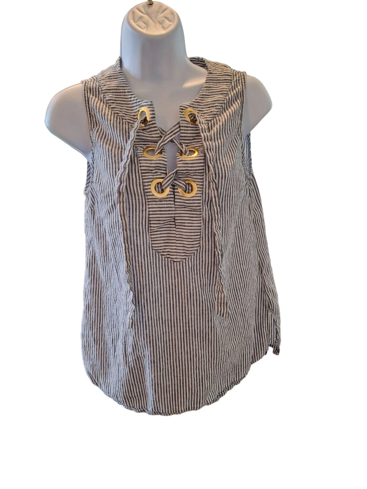 Top donna Michael Kors stringato piccolo blu a righe senza maniche casual spiaggia