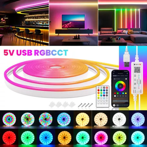 RGBCCT WS2812B 5050+2835 2in1 SMD Neon LED Stripe Streifen RGBIC USB APP Control
