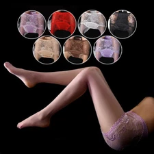 Ladies Plus Size Lace Waist Super Shiny Glossy Pantyhose Sheer Stockings Tights