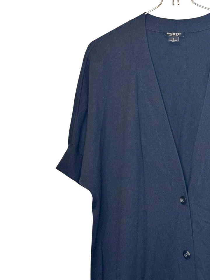 Vestido Camisa Worth Feminino Manga Curta Gola V Gola Botão Frontal Azul Pequeno - Imagem 3 de 4