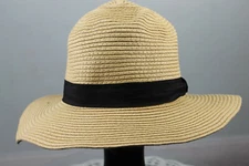 Women’s Natural Paper Wide Brim Beach Sun Hat w/ Black Ribbon Trim One Size