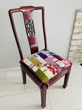 Vintage Chinese Solid Wood Chair with brand new Cushion In Patchwork Design