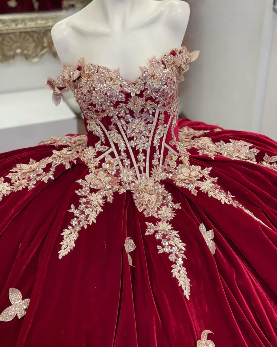 Elegant Red Quinceanera Dresses Ball Gowns Gold Appliques Beaded Party  Sweet 16 | eBay