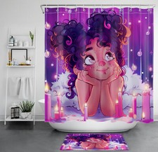Fashion African Woman Cute Black Girl Shower Curtain Set for Bathroom Decor
