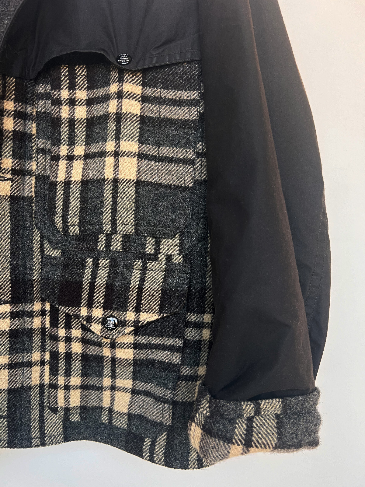RRL Wool Grey Brown Black Check Coat with Hoodie RARE STYLE size M image 3