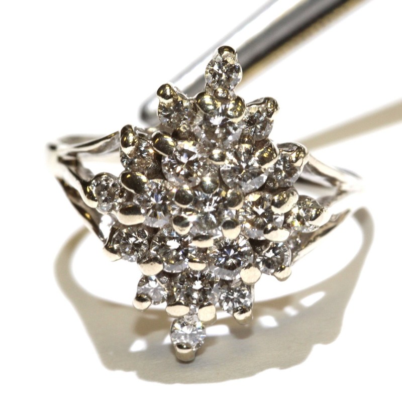 14k white gold 1.02ct SI1 H diamond cluster womens ring 5.1g estate vintage 7.25