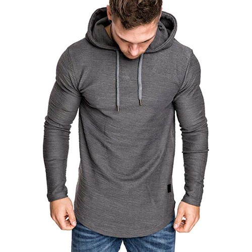 Men's Long Sleeve Muscle Hooded T-Shirt Gym Sports Slim Fit Casual Tops Blouse - Picture 6 of 14
