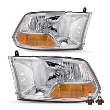 Pair Headlights For 2009-2012 Dodge Ram 1500 2500 3500 Chrome Headlamp W/Bulbs