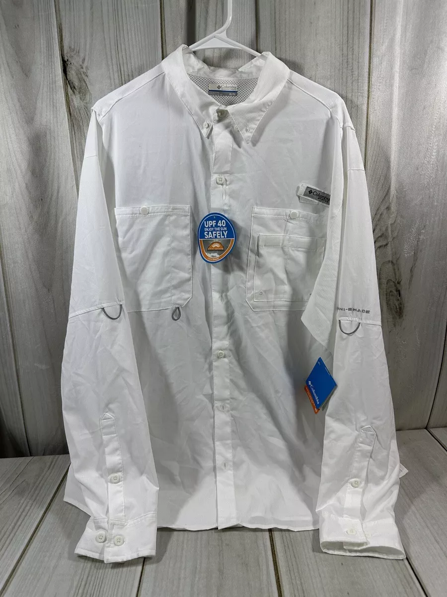 COLUMBIA PFG OMNI SHADE LONG SLEEVE FISHING SHIRT EXTRA LARGE WHITE UPF40  CAMP