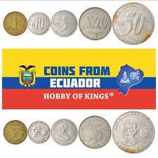 5 monedas ecuatorianas mixtas | Juego de monedas ecuatorianas | Centavos | Sucres | Desde 1988