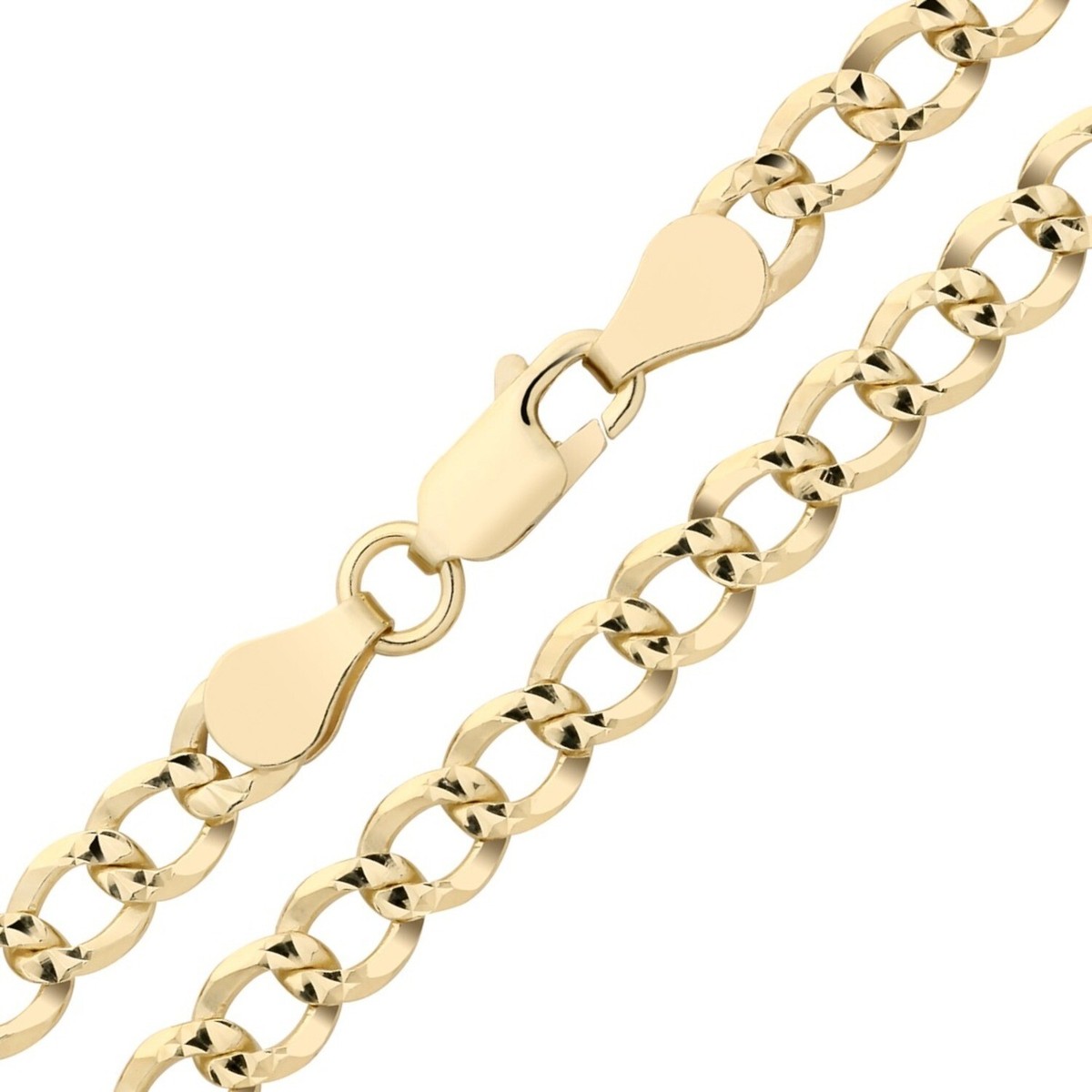 9ct Yellow Gold on Silver Solid Diamond Cut Curb Chain 16 18 20 22 24  26