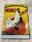 Vintage TWEDDLE CHICKS FEED Tin Sign Original Rare Rooster Crow Double Sided WOW