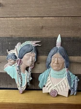 Vintage 1970's Sexton Native American Indian Metal Wall Hanging Set -some Wear