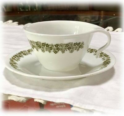 VTG Corning Ware Corelle Spring Blossom CUP & SAUCER Green Flowers