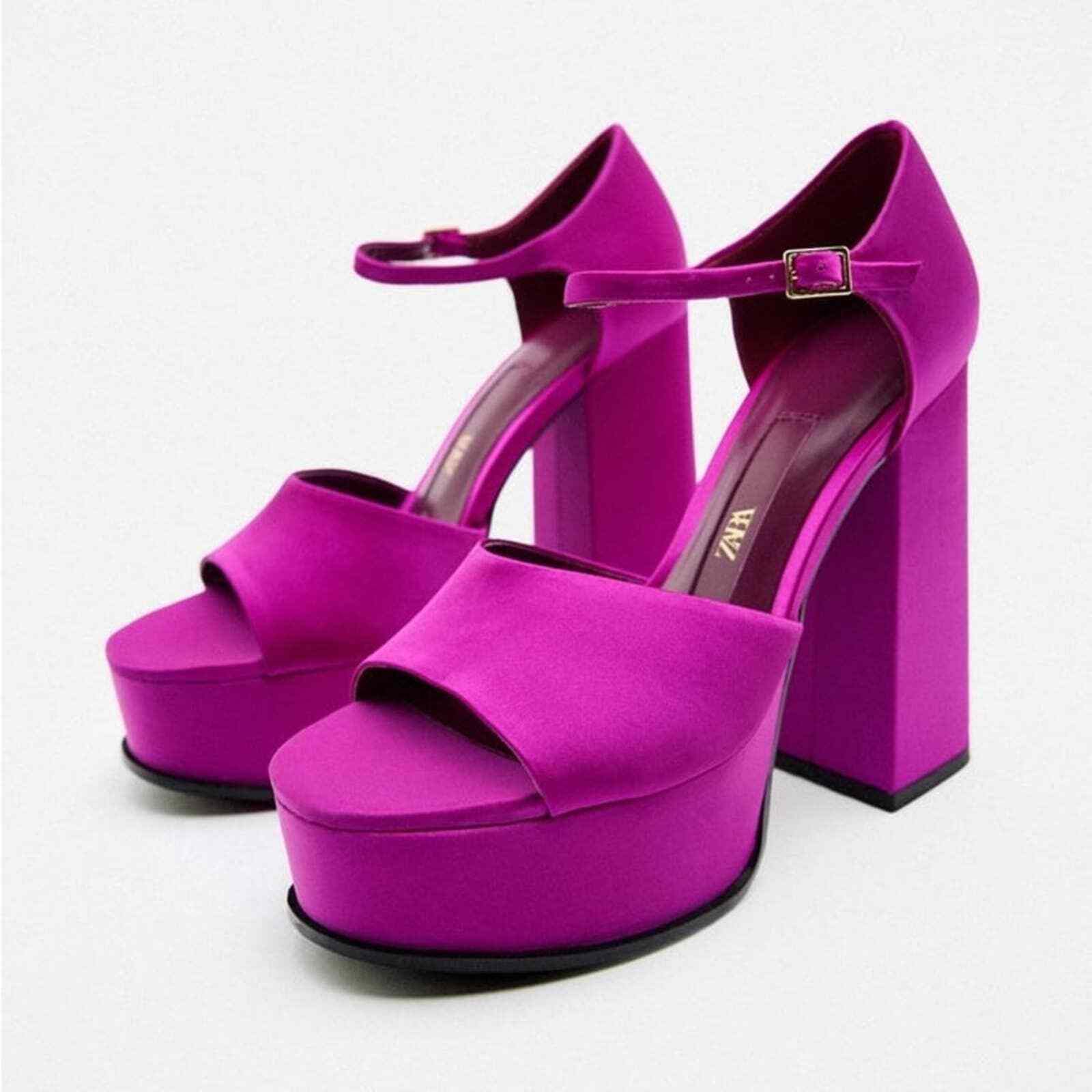 ZARA CHUNKY SATIN PLATFORM SANDALS FUCHSIA | eBay