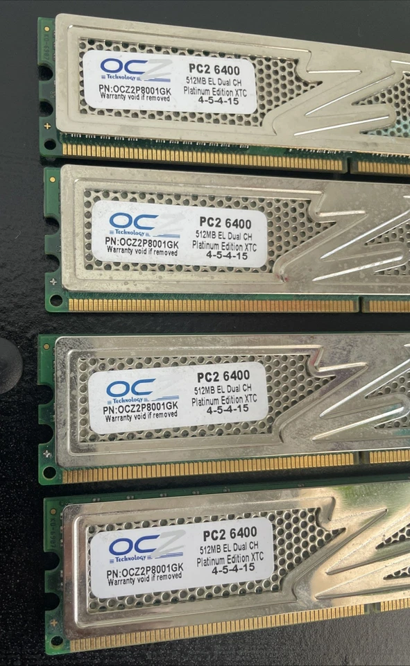 Lote de 4 OCZ Platinum Edition XTC PC2-6400 DDR2 512 Mb EL Dual CH Foto 3 de 4
