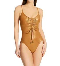 Vince Camuto Gold Shimmer Cinch Front V-Neck One Piece A1921 Womens Size 4