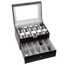 20-Slots Watch Box Case 2-Layer Watch Jewelry Holder Organizer Storage Display