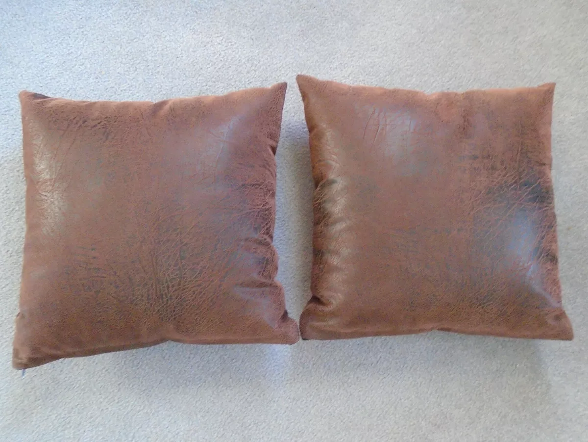 Set of 2 Wooded River Lodge Cabin Faux Leather 16 Throw Pillows Rustic  decor