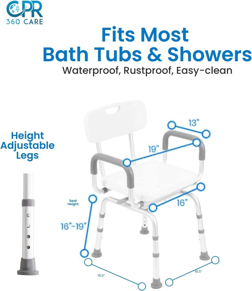 CPR 360 Care Swivel Shower Chair Adjustable Lightweight Rotating Bath