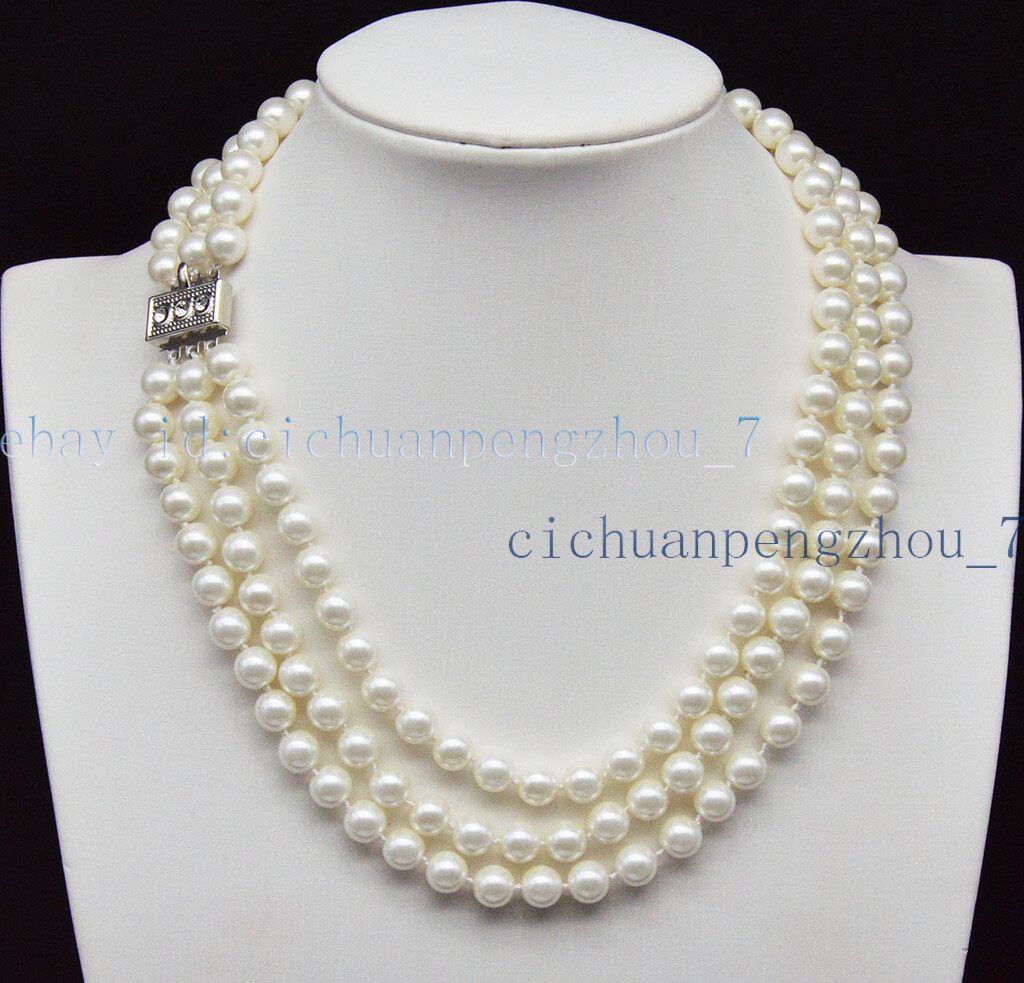 ブレスレット LESS IS MORE long pearl necklace Lots 3 Rows Genuine 8mm Multi-color South Sea Round Shell