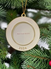2024 Pottery Barn Dated CHRISTMAS TREE White ENAMEL FRAME ORNAMENT Round