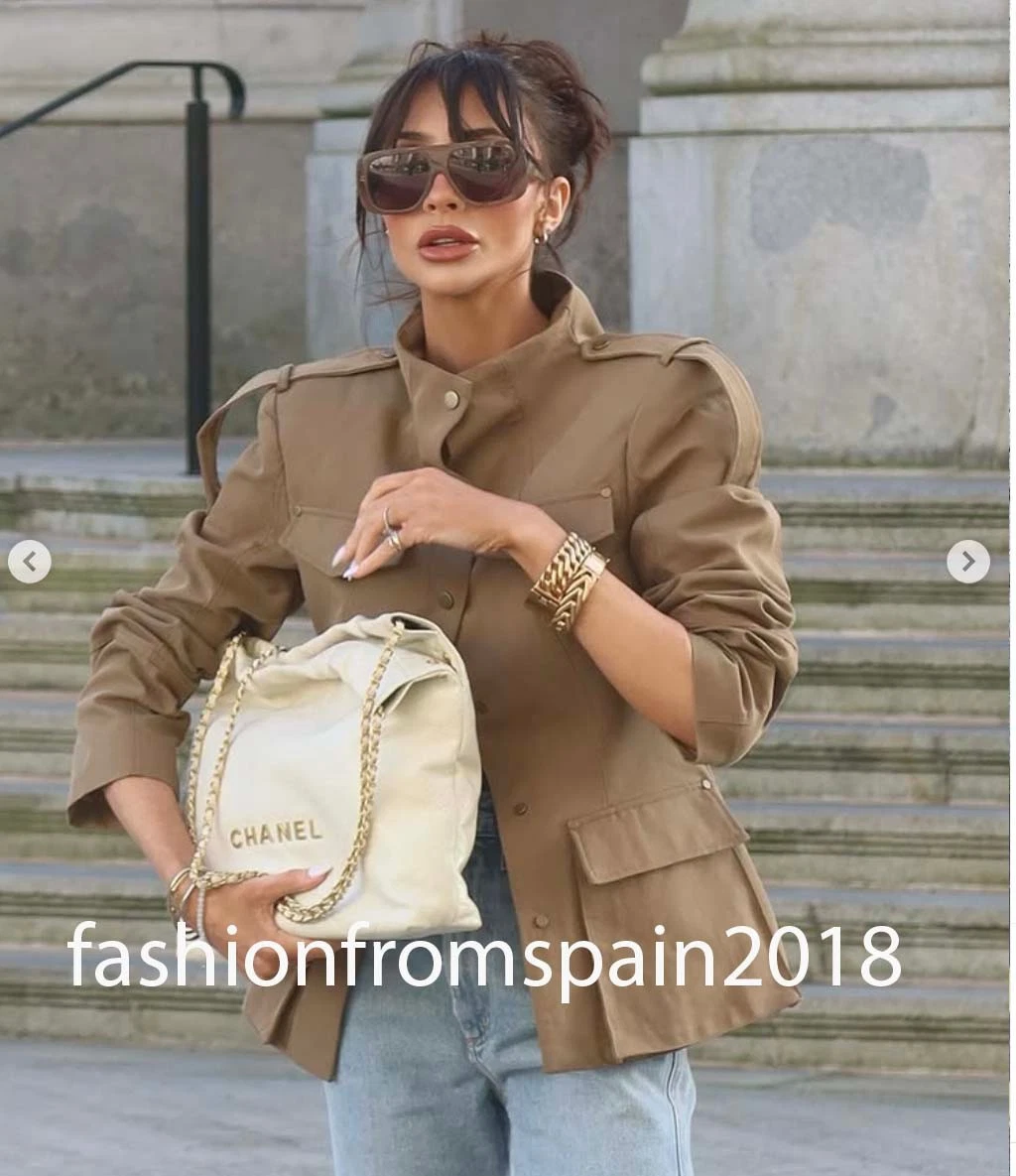 ZARA NEW WOMAN ARMY STYLE FITTED BLAZER WITH LOOPS JACKET LT.KHAKI 4341/818/506