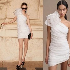 BHLDN anthologies Louisa white One-Shoulder Rosette Mini Dress size 8
