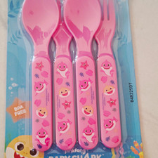 Pinkfong Baby Shark BPA-Free Dishwasher Safe Pink Fork Spoon Set 6m B48225DT