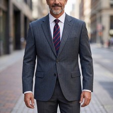 Lauren Ralph Lauren Mens 42R Wool Pinstripe Blazer Jacket Charcoal Grey Blue