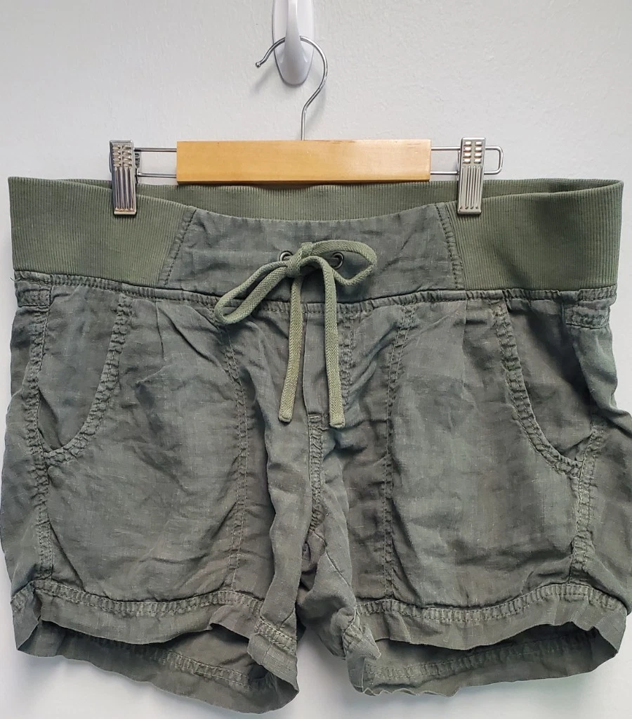 Athleta Creston Linen Shorts size 6 Jasper Green 4" inseam Drawstring