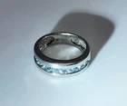 Vintage Sterling Silver Round Cut Blue Topaz Channel Set Band Ring Size 6
